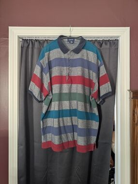 GANT Vintage Men's Multi-Stripe Cotton Pique Deep V-Neck Polo Shirt